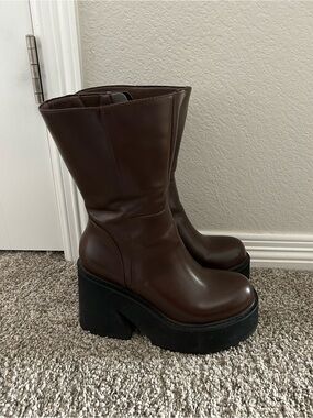 Brown Platform Mid-Calf Boots